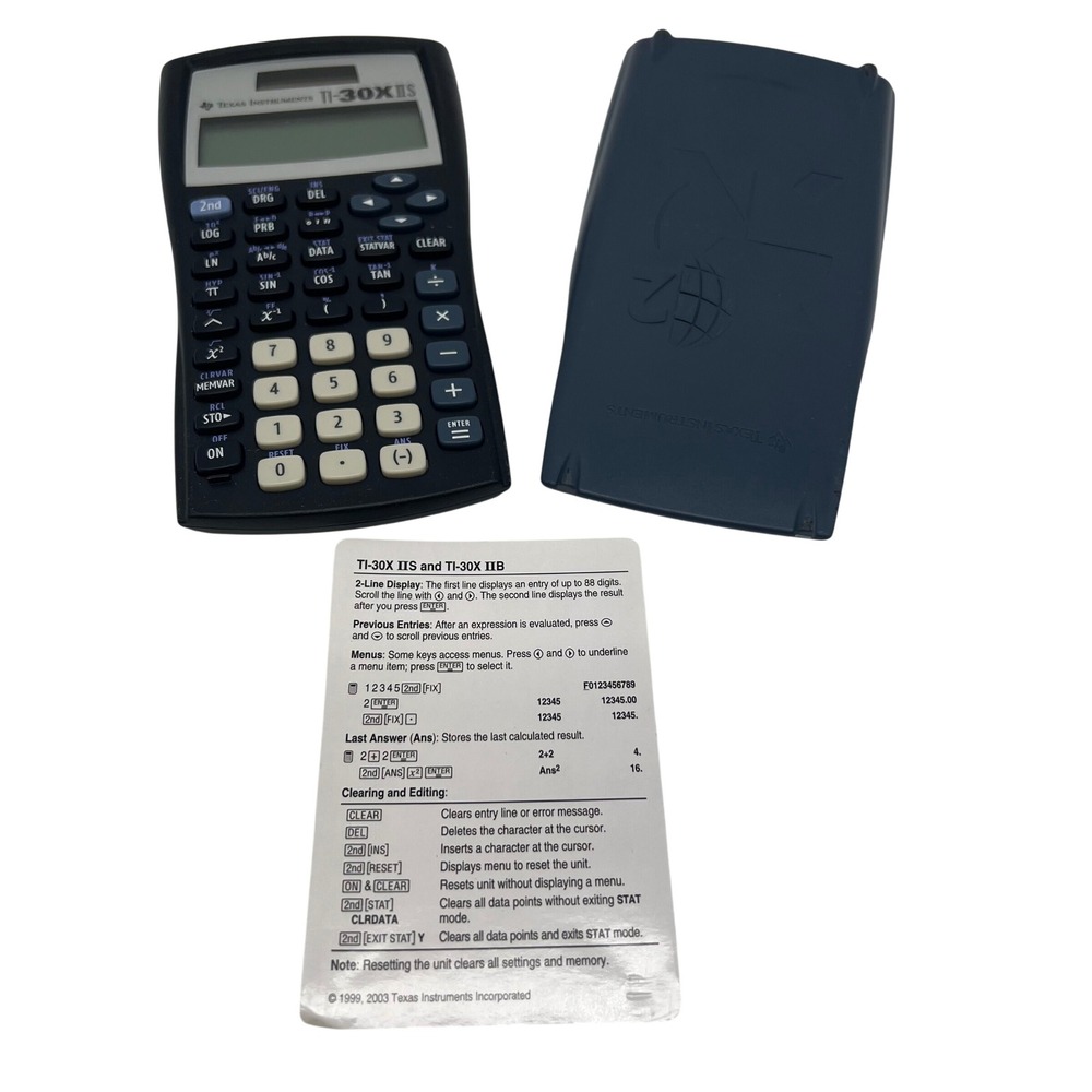 Texas Instruments TI-30XIIS Scientific Calculator Black Blue Case Reference Card